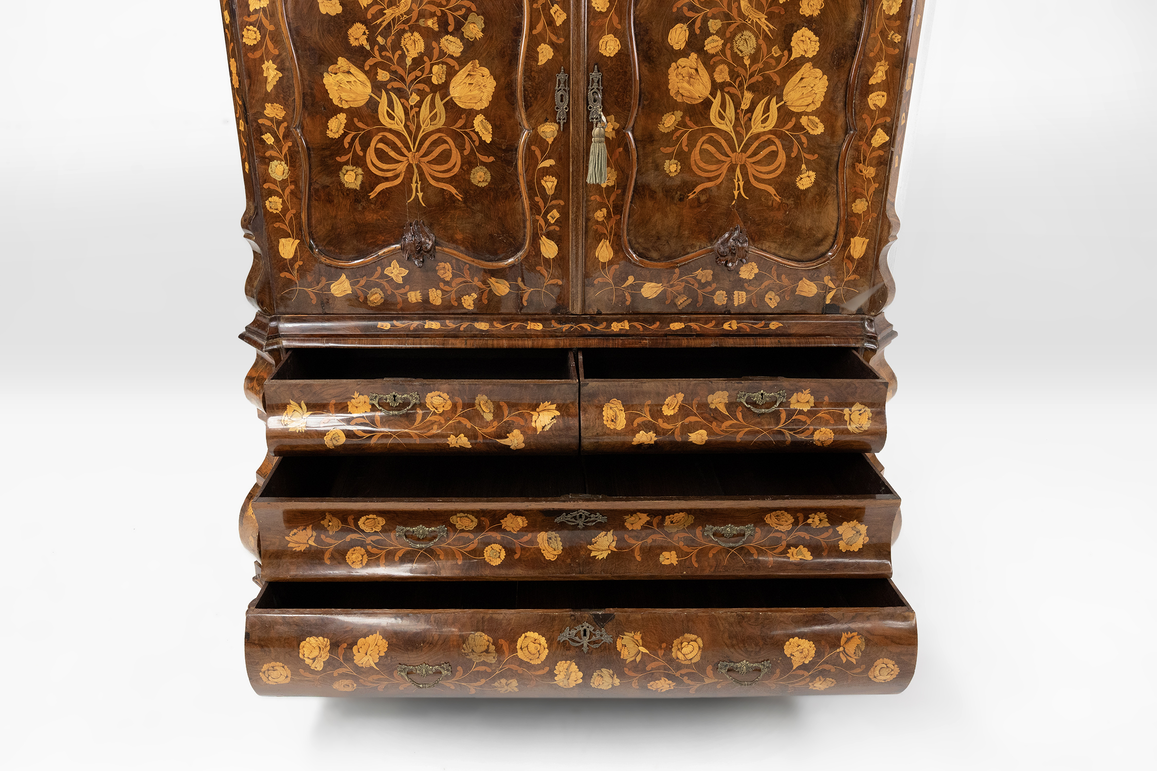 Dutch bombe two doors cabinet with floral marquetry, ca. 1750thumbnail